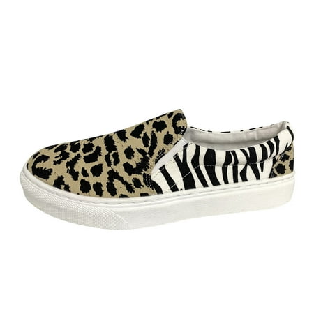 

Casual Shoes for Women Ladies Fashion Cloth Leopard Print Colorblock Round Toe Flat Slip On Sneakers Shoes for Women Cloth 37