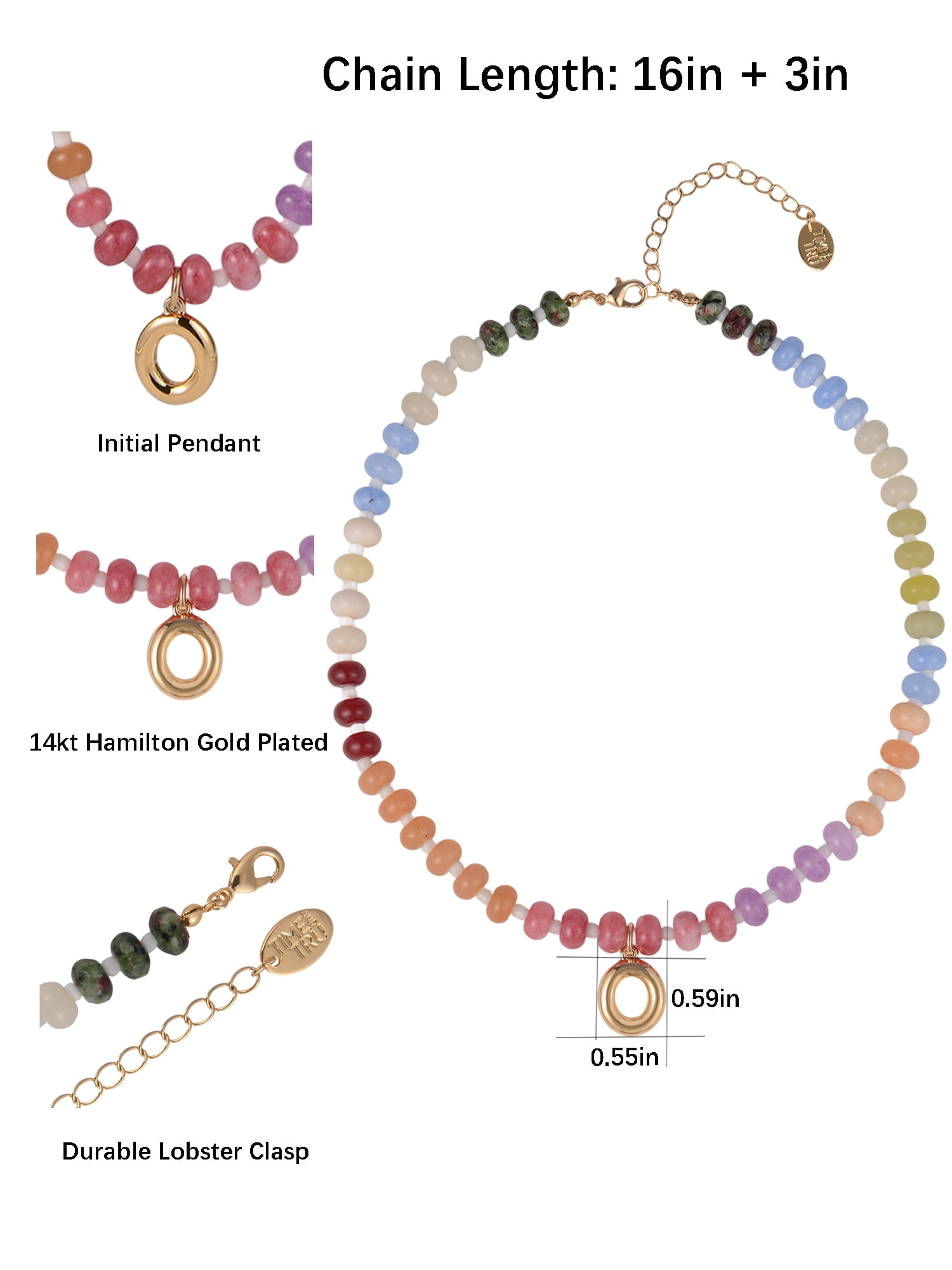 Time and Tru Goldtone Multicolored Bead Initial "O" Necklace