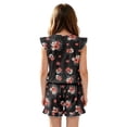 thumbnail image 2 of ZIATUBLE4S Black Red Floral Print Girls Playsuit Kids Summer Casual Romper Button Ruffle Trim Elastic High Waist Round Neck Jumpsuit Shorts Clothes with Pockets for 11-12 Y, 2 of 6