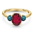 thumbnail image 3 of Gem Stone King 18K Yellow Gold Plated Silver Ruby Red Mystic Quartz and Blue Diamond Engagement Ring for Women | 2.34 Cttw | Oval 9X7MM | Gemstone Birthstone | Size 8, 3 of 6