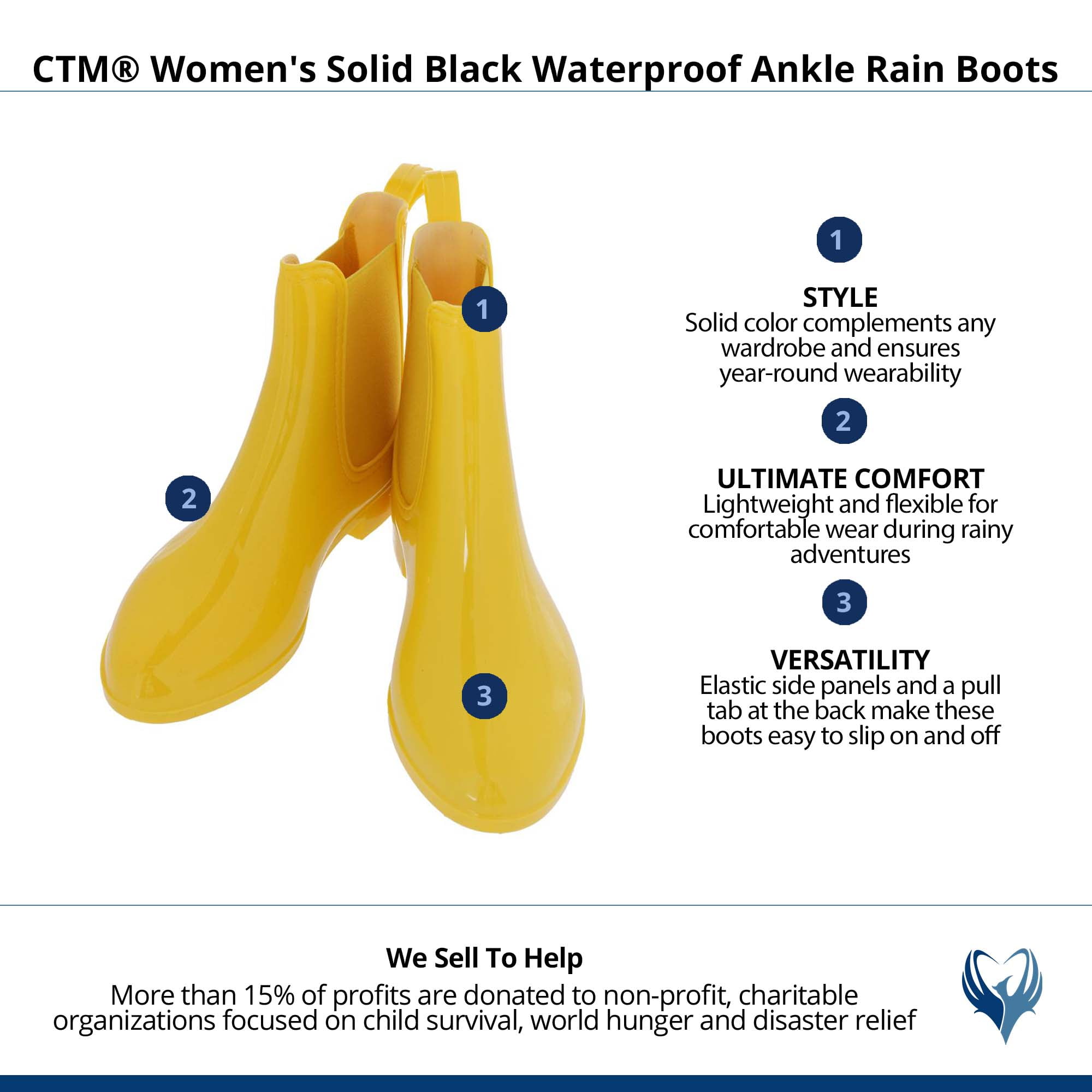 CTM  Solid Color Waterproof Ankle Rain Boots (Women)