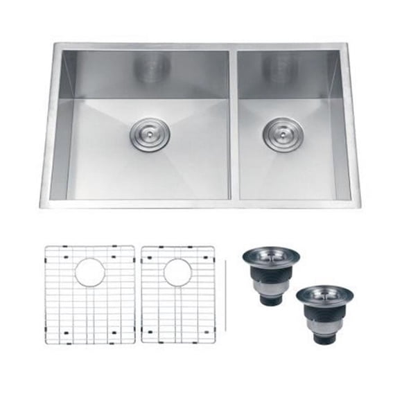 Ruvati RVH7515 32 in. Undermount 60 & 40 Double Bowl Zero Radius 16 Gauge Stainless Steel Kitchen Sink
