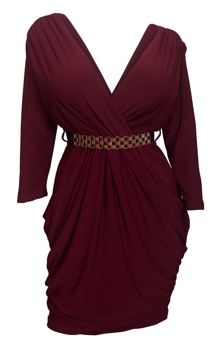 plus size burgundy dress with sleeves