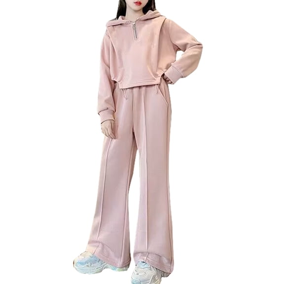 XXWXYD Girls Half Zip Hoodie Wide Leg Sweatpants Cropped Long Sleeve Teen Athletic Outfits 2-Piece Casual Streetwear Loung𝖾 Sets Trendy Fashion Sportswear Yoga Activewear