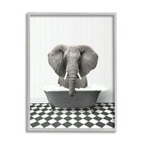 Stupell Industries Elephant Bathing in Tub Animals & Insects Painting Gray Framed Art Print Wall Art, 16 x 20