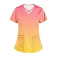 thumbnail image 5 of Xfvqtps Scrub Tops for Women Gradient Soft V-Neck Scrubs Comfortable Nursing Uniforms Casual Fashion Gradient Color Short Sleeve Nursing Clothes Top Working Uniforms with Pockets Yellow, 5 of 5