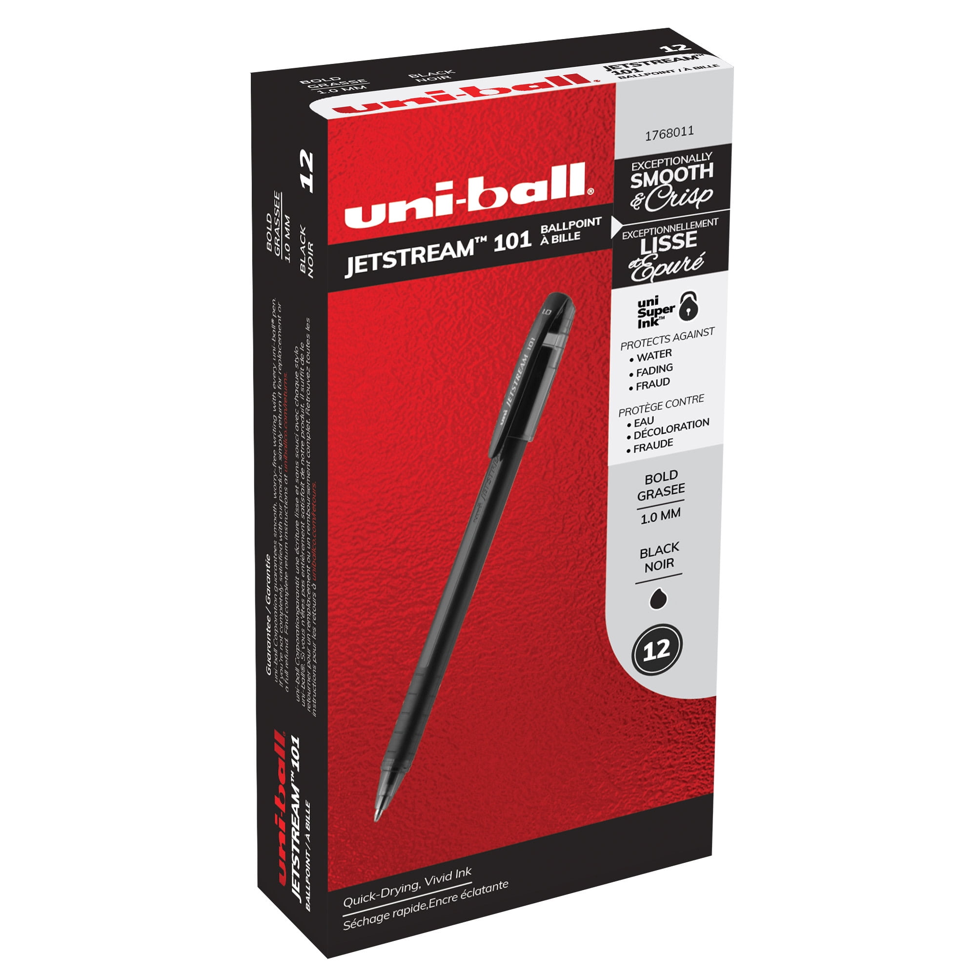 uni-ball® Jetstream™ 101 Rollerball Pens, Medium Point, 1.0mm, Black Barrel, Black Ink, Pack Of 12