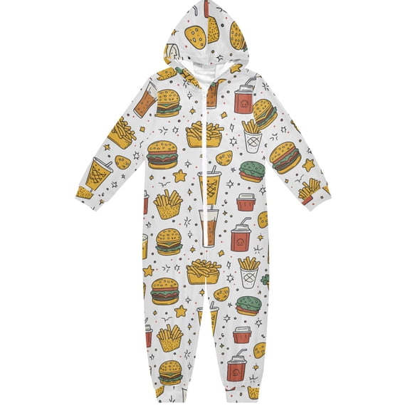 Food Pattern One Piece Pajamas Soft Jumpsuit Cozy Sleep and Play Romper Zipper and Pockets 4T