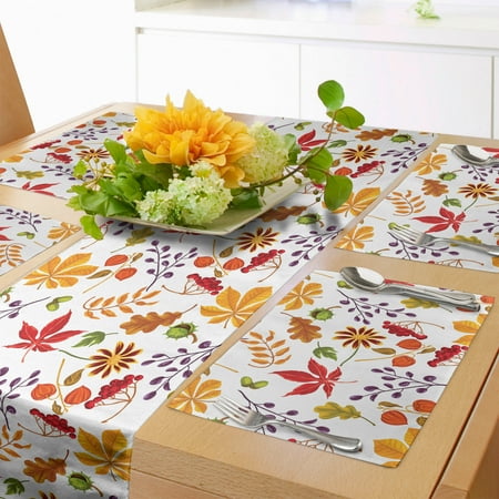 

Autumn Table Runner & Placemats Seasonal Leaves Mixed Floral Illustration Plain Background Print Set for Dining Table Decor Placemat 4 pcs + Runner 12 x72 Vermilion and Burnt Orange by Ambesonne