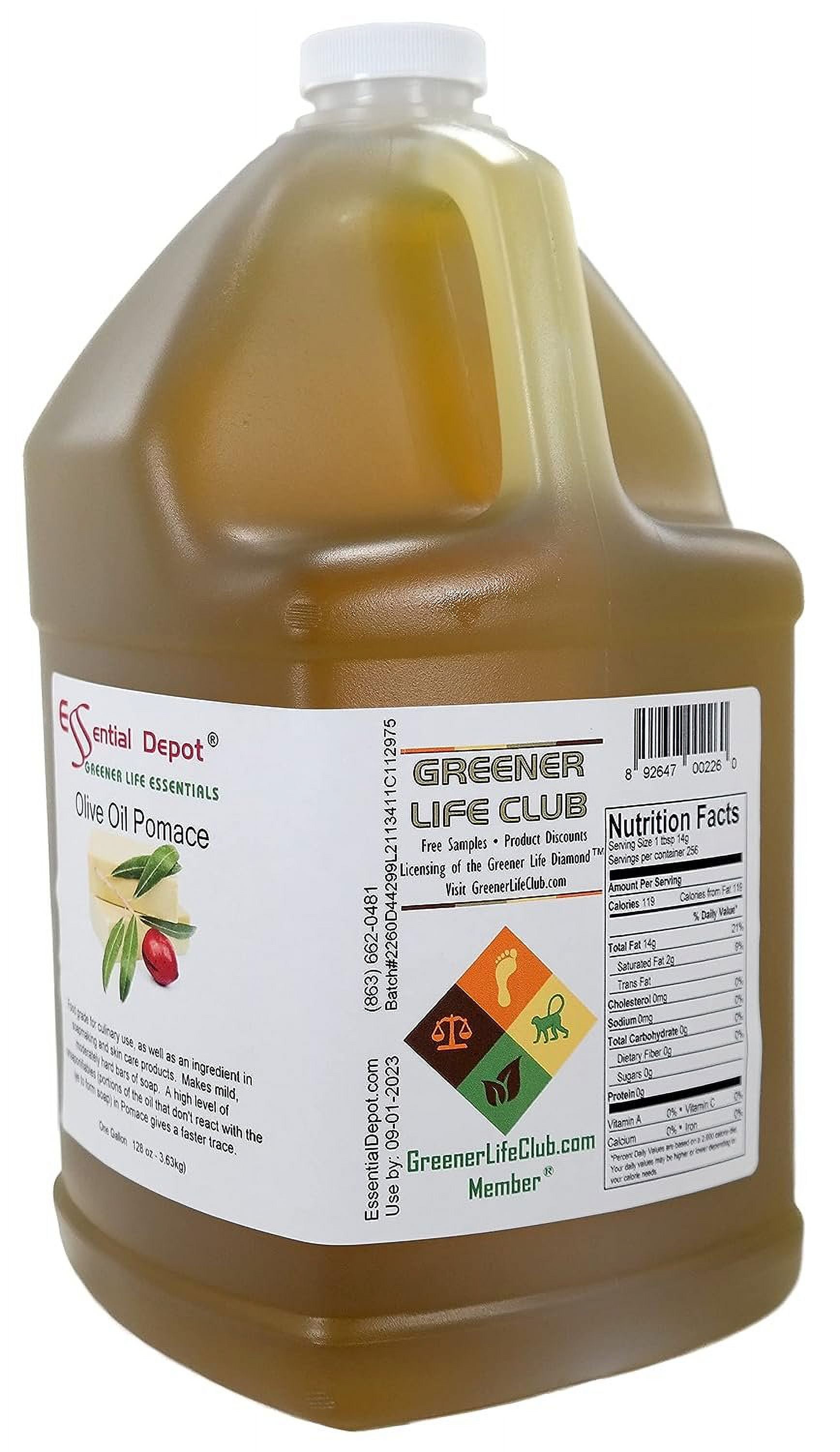 Olive Oil - Pomace Grade - Food Grade - 2 Gallons 256 oz - 2 x 1 Gallon Containers - safety sealed HDPE container with resealable cap