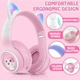 thumbnail image 4 of iFCOW Kids Headphones, Cat Ear Wireless Headphones, LED Light Up Kids Bluetooth Headphones Over On Ear w/Microphone for School,Pink, 4 of 17