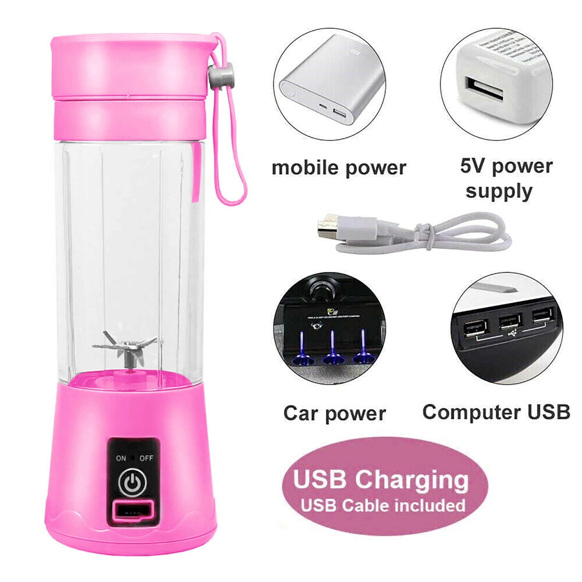 NWT KAMARAMA Portable Rechargeable Juice Shake Smoothie Blender Juice Cup  Pink