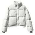 thumbnail image 2 of Abomasnow Women's Cropped Puffer Jacket Lightweight Zip Up Short Quilted Down Jackets Winter Long Sleeve Stand Collar Warm Outerwear, 2 of 7