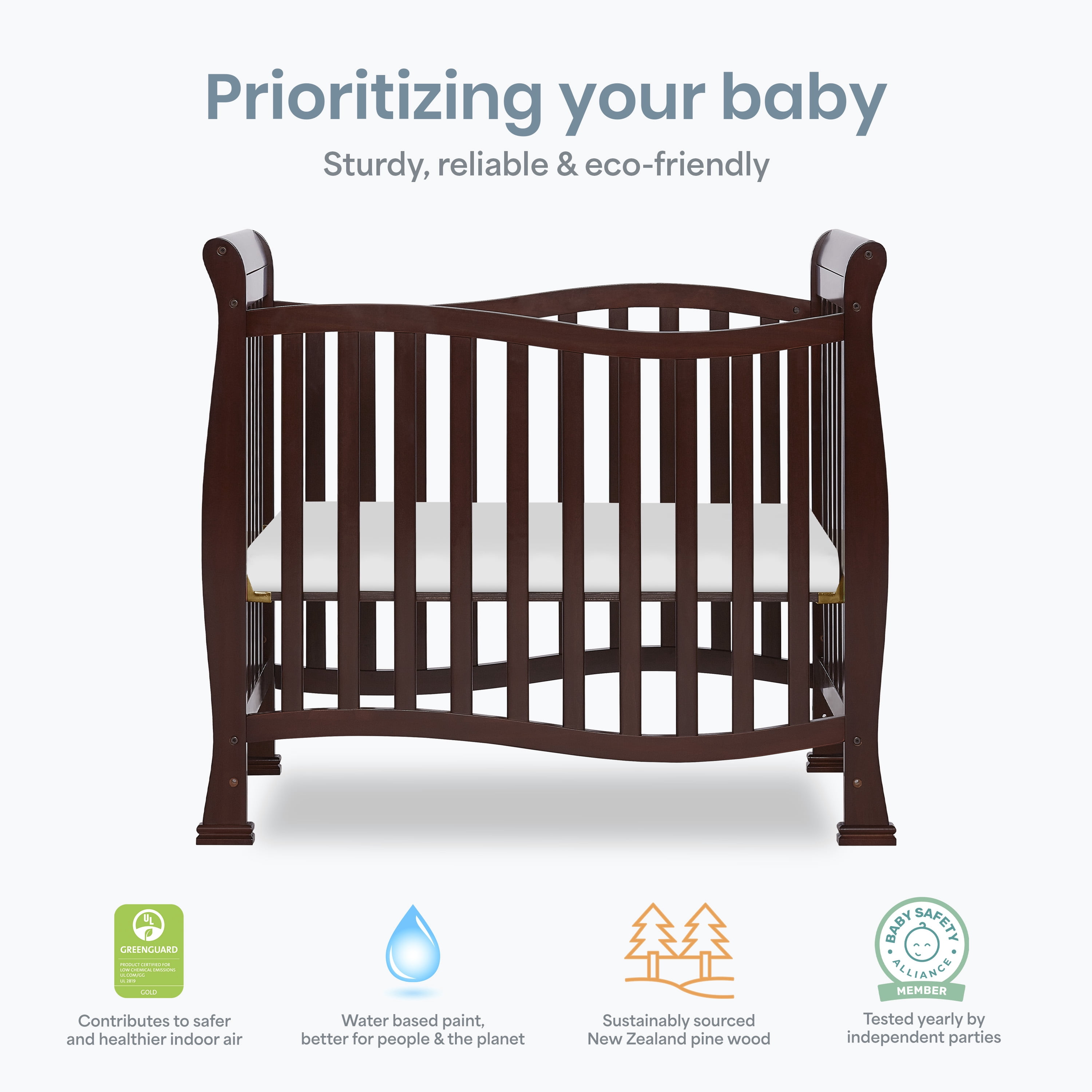 Dream On Me Piper 4-in-1 Convertible Mini Crib Espresso
