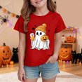 thumbnail image 2 of KPOPLK Girl Halloween T-Shirt Cute Ghost Pumpkin Shir Short Sleeve Crewneck Tee Top Kids Fal Clothes Size 1-2 Years,Red, 2 of 5