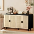 thumbnail image 4 of 62.20" Rattan Cabinet Storage Cabinet,Buffet Storage Cabinet, Boho Accent Liquor Cabinet, 4-Door Rattan Decorative Storage Table,Rattan Buffet Cabinet for Living Room,Dining Room,Black, 4 of 8