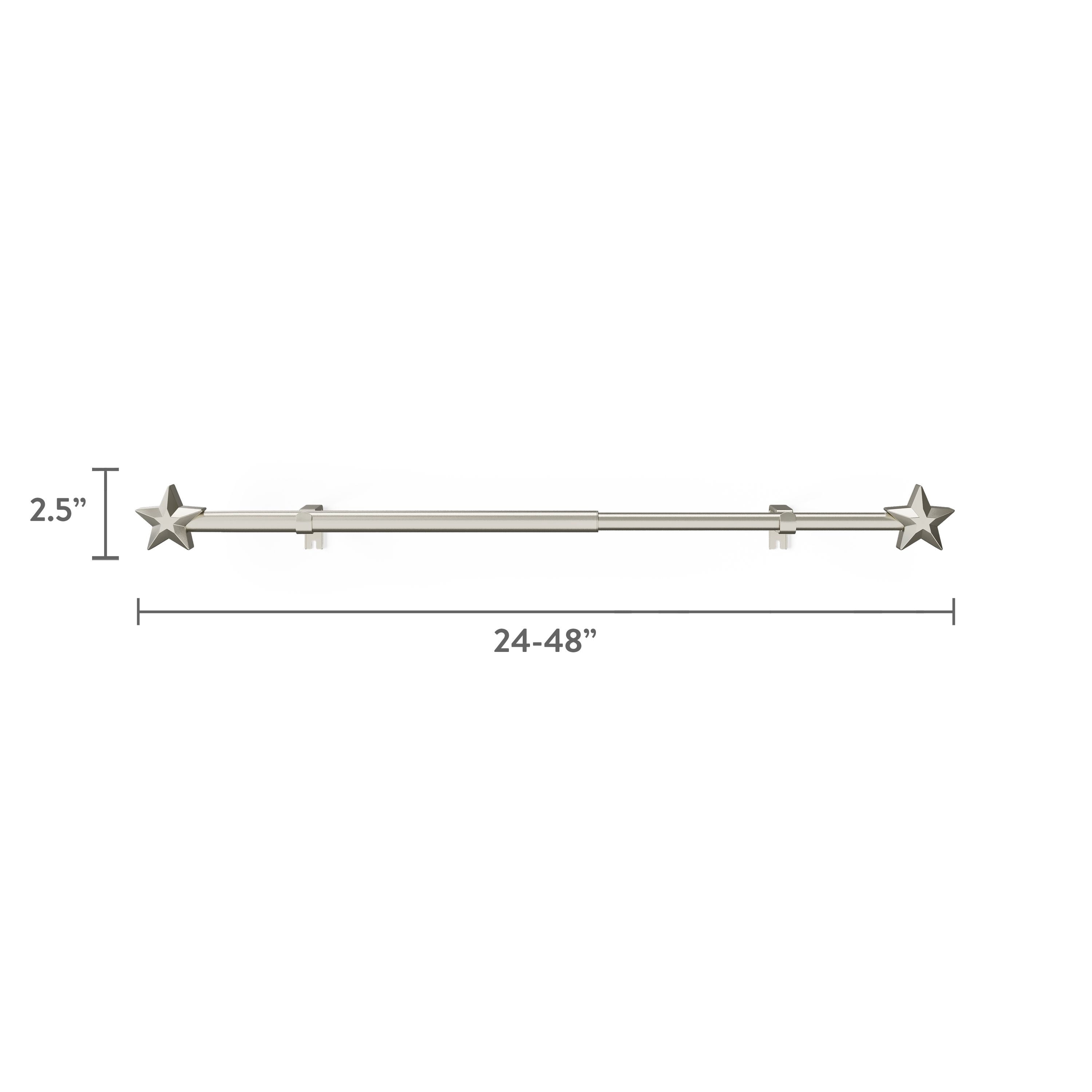 Mainstays Kids 3/4" Satin Nickel Star Adjustable Single Curtain Rod, 28"-48"