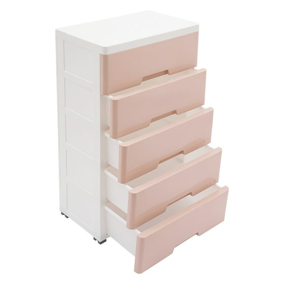 Miumaeov 5-Drawers Storage Tower Floor Standing Plastic Chest Organizer Storage Cabinet with Wheels