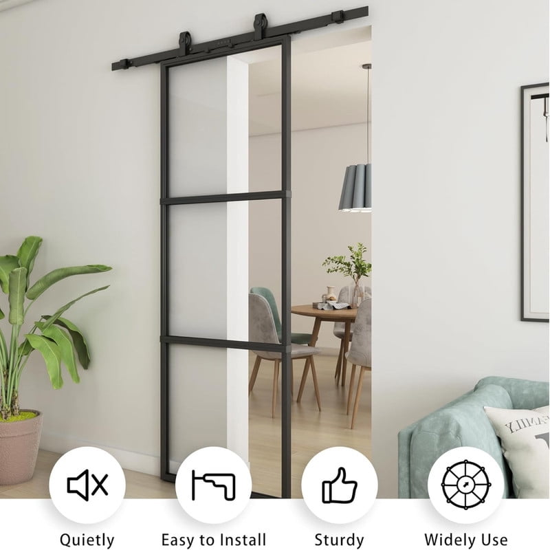 Easy4Home 32"x84" Clear Glass Sliding Barn Door with Track and Hardware Kit