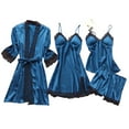 thumbnail image 2 of Clearance! Delayuji Crotchless Outfits Sleepwear Women Lace Robe Dress Set Pajamas Nightdress Silk Plus Size Blue M, 2 of 5