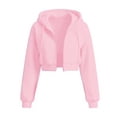 thumbnail image 4 of KHONTS Zip up Crop Hoodie for Women Cropped Casual Hooded Sweatshirts Workout Long Sleeve Drawstring Jacket Tops Pink M, 4 of 4