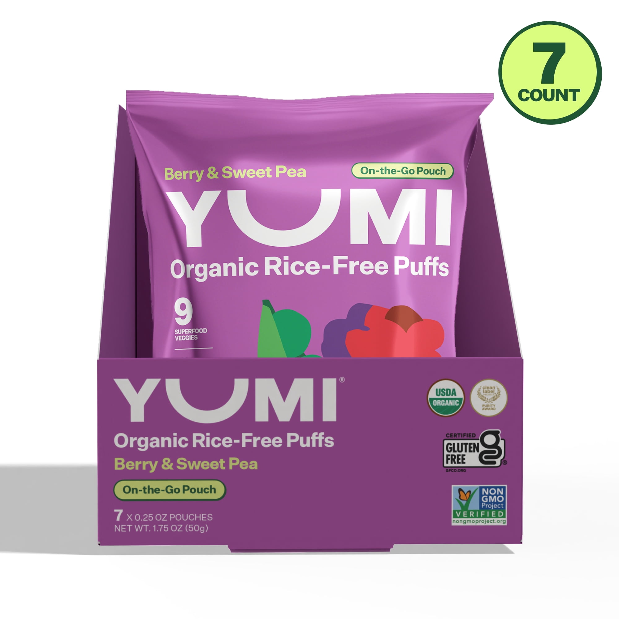 YUMI Organic Berry Sweet Pea Puffs Single Serve