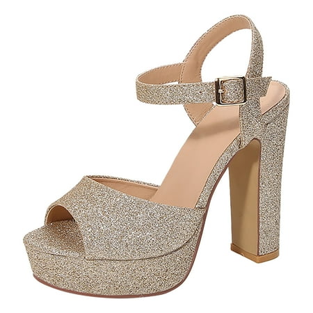 

SEMIMAY Spring And Summer New Gold European And American Fashion Large Fish Mouth Thick Heel High Heel Sandals
