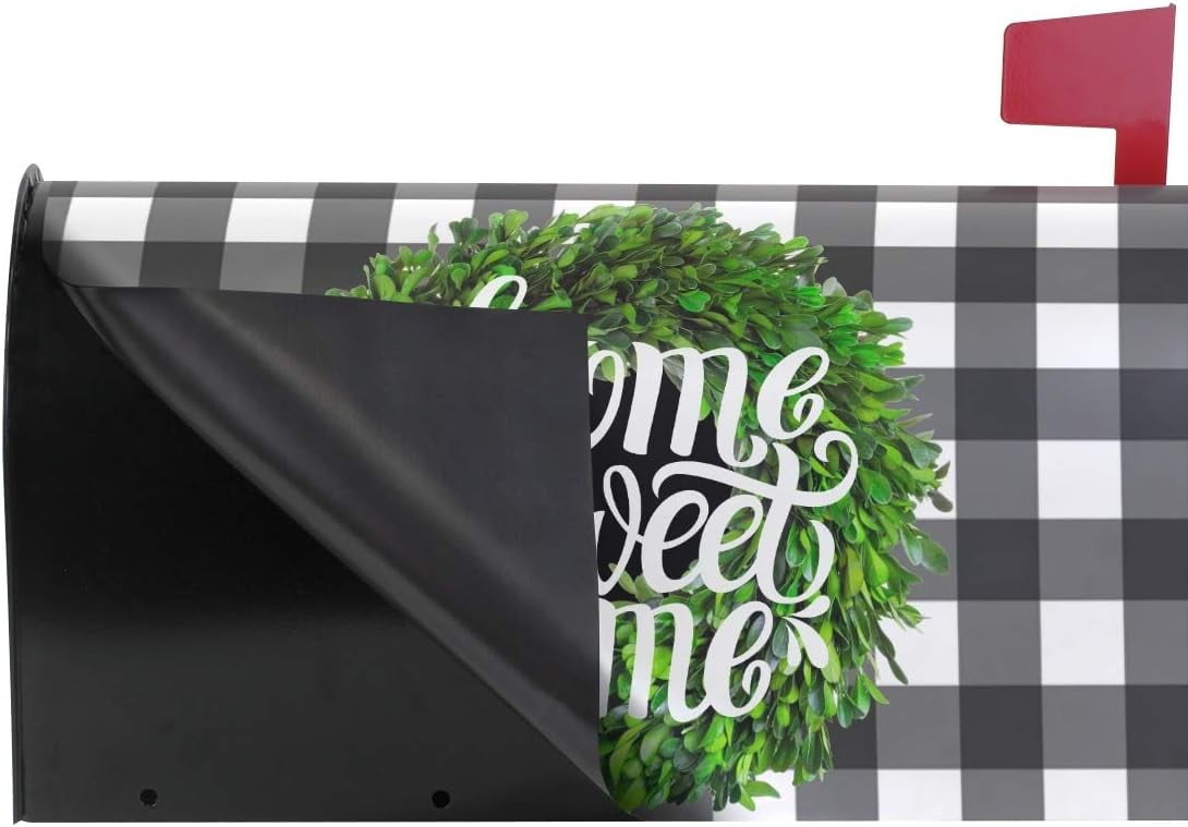 Boxwood Wreath Magnetic Mailbox Cover MailWraps Buffalo Check Plaid Home Sweet Home Rustic Farmhouse Mailbox Covers Wraps Post Box Cover Oversized 25x21 Mailwrap Garden Home Decor
