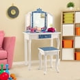 thumbnail image 3 of Gymax Kid Vanity Set Wooden Makeup Table Stool Tri-Folding Mirror Snowflake Print Blue, 3 of 10