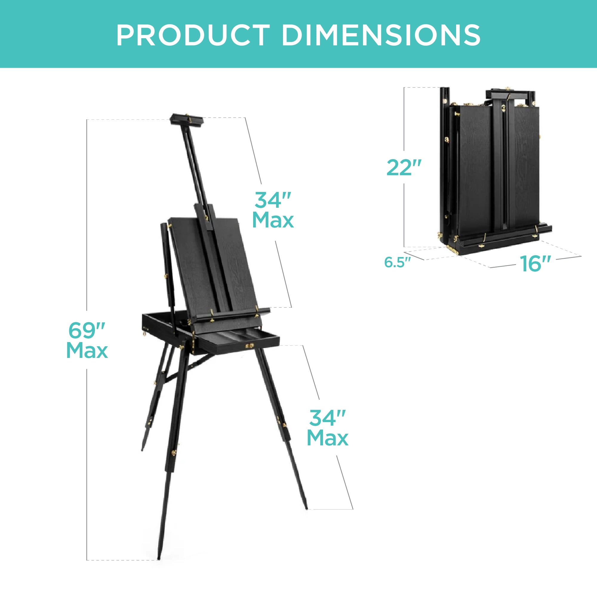 Best Choice Products Art Easel for Painting, Portable Adjustable Tripod with 32-Piece Art Set - Black