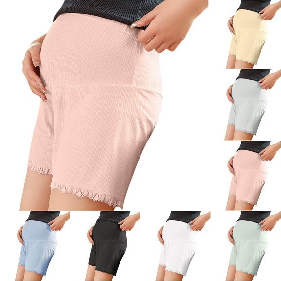 PIWHJQK Maternity Casual Shorts Maternity Solid High Waist Adjustable Liner Shorts Bottoms