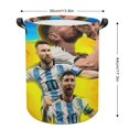 thumbnail image 2 of Lionel Messi Cesta de lavandería de gran capacidad redonda con asa, bolsa para ropa sucia plegable, almacenamiento para dormitorio, baño y lavadero 44x35 cm, 2 of 6