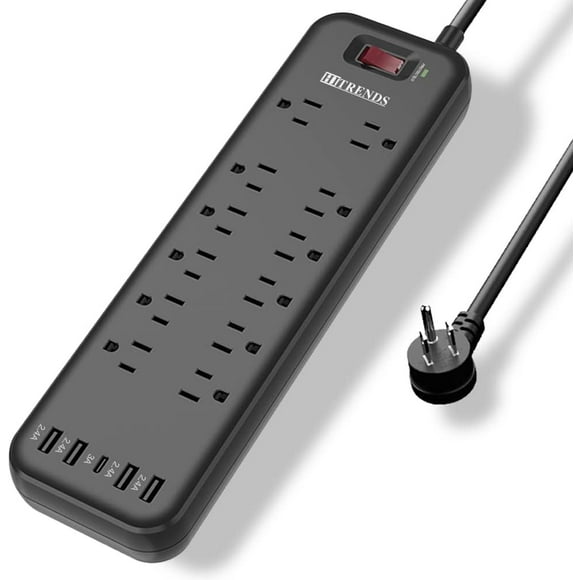 shiyou-Power Bar with USB C, Surge Protector Power Bar with 12 AC Outlet & 4 USB A Ports & 1 USB C Port, Flat Plug, ETL Listed, 6 Foot Extension Cord for Home Office