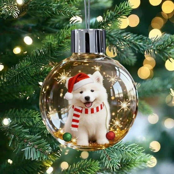 Bola Decorativa Adorno navideño de cristal con forma de perro en la nieve, ideal para decorar el árbol de Navidad (1 unidad). Rkxzt