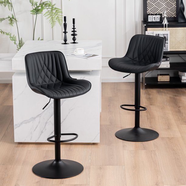 Kidol & Shellder Black Bar Stools Set of 2 Modern Kitchen Island