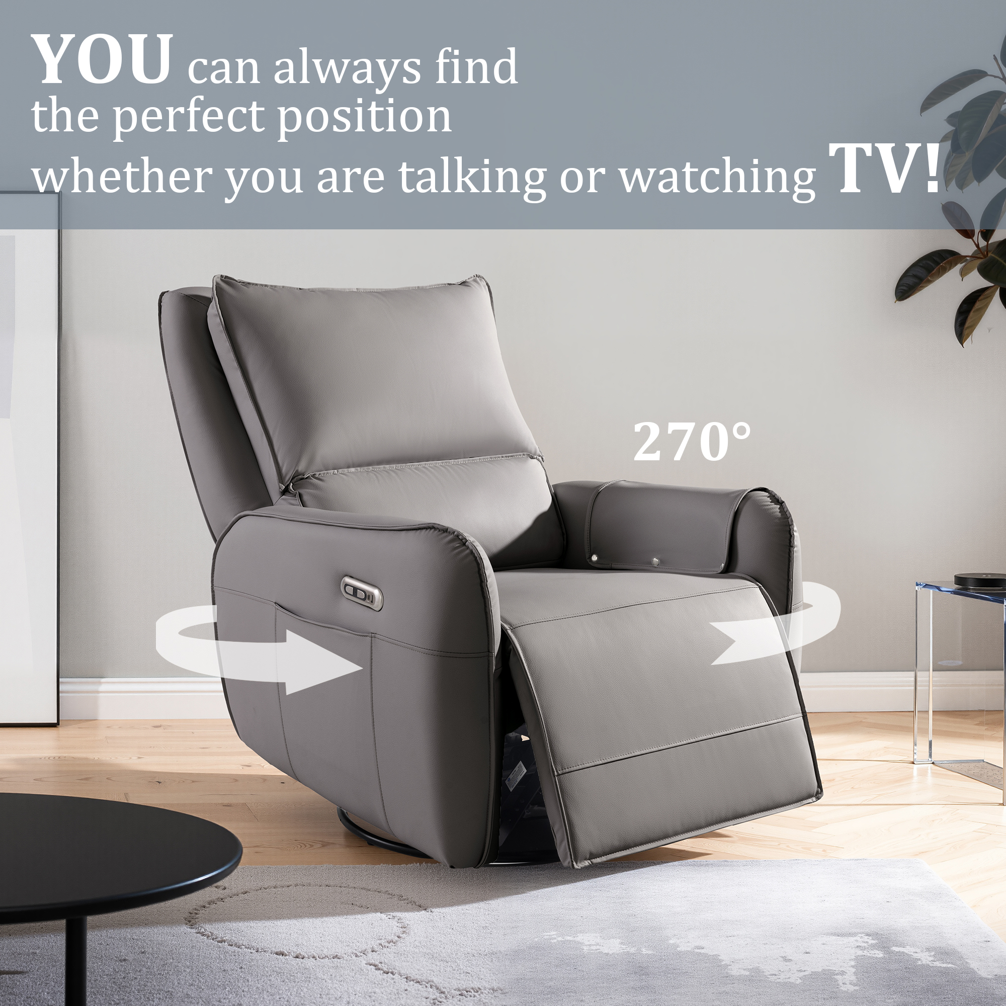 Power Recliner Rocking Chair Nursery Gliders, Electric Swivel Rocker Recliner Chair, Comfy Upholstered Living Room Reclining Chairs with Lumbar Support