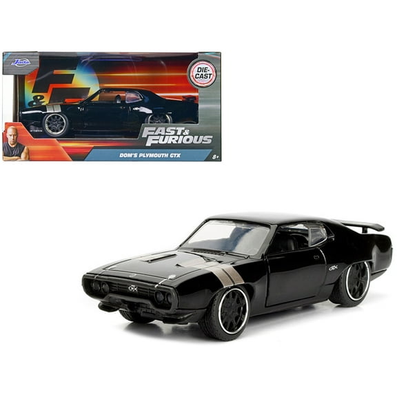 Dom's Plymouth GTX Black with Silver Stripes Fast & Furious F8 "The Fate of the Furious" Movie 1/32 Diecast Model Car by Jada