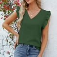 thumbnail image 4 of Ashirexll Ladies Tops and Blouses, Short Sleeve Tops for Women, Fashion Casual Solid Short Sleeve V-neck Fold T-shrit Top Blouse, 4 of 6