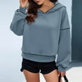 thumbnail image 4 of YUGYXL Fall Winter Cropped Hoodies for Women Casual Long Sleeve Drop Shoulders Hooded Pullover Loose Relaxed Sweatshirt Blue M, 4 of 7