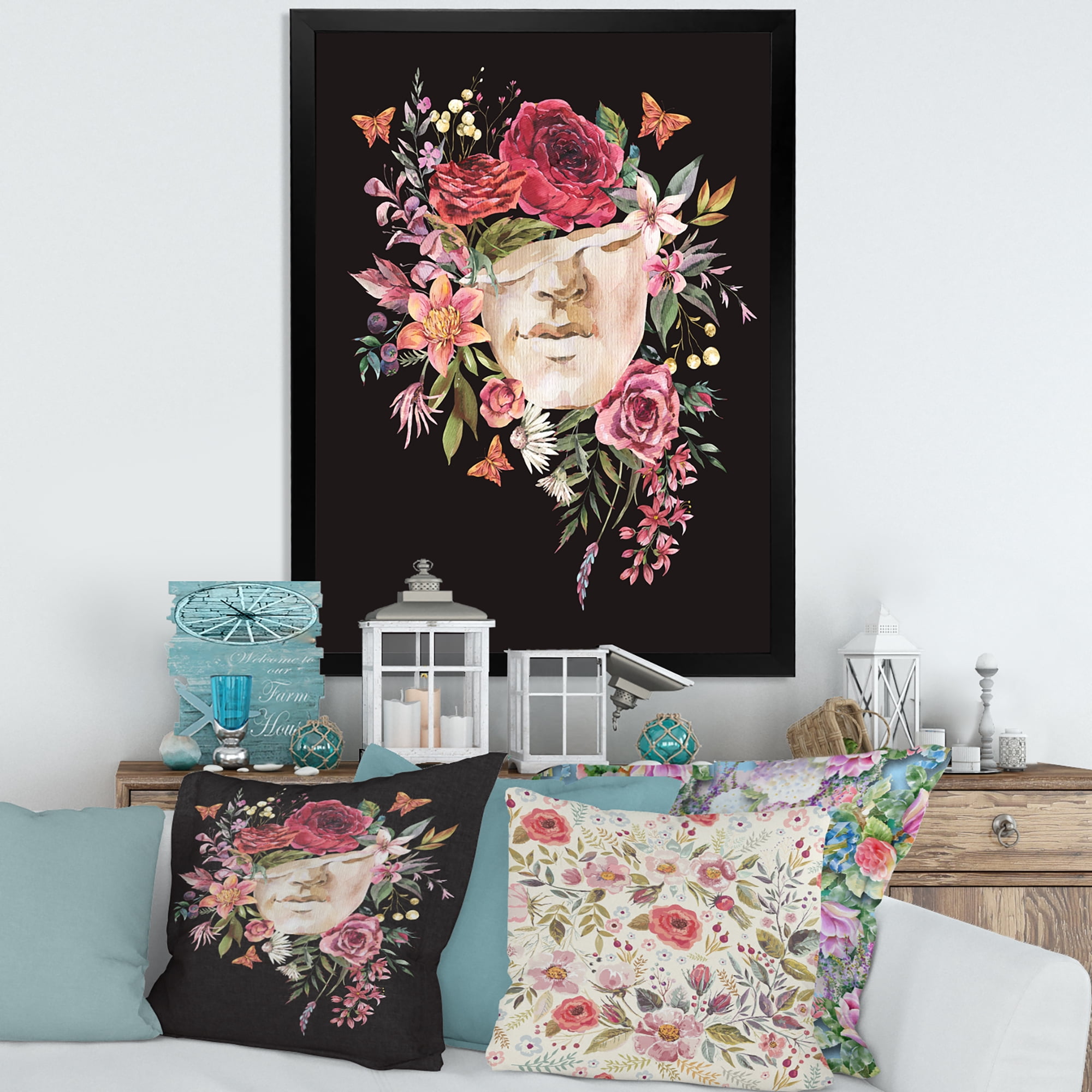 Designart 'Ancient Greek Sculpture Detail With Dry Flowers' Traditional Framed Art Print