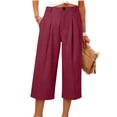 thumbnail image 4 of Miluxas Womens Summer Business Casual Cropped Pants High Waisted Wide Leg Stretchy Straight Trousers with Pockets Casual Going Out Pants Wine, 4 of 5