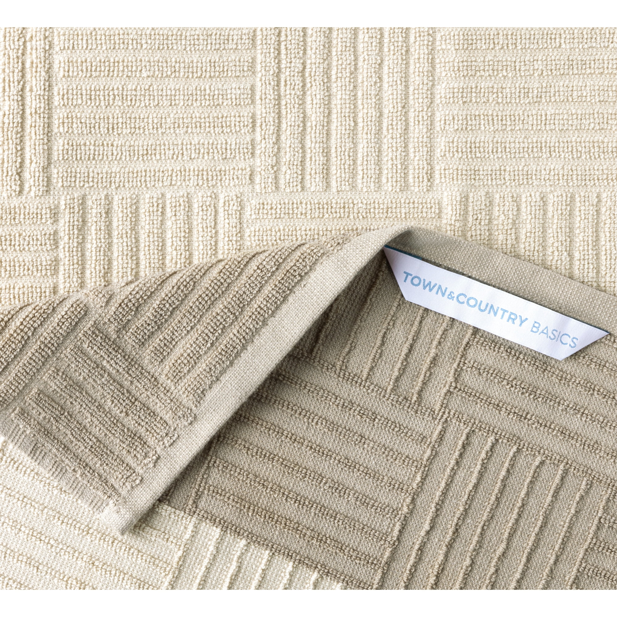 TOWN & COUNTRY BASICS Basketweave Antimicrobial Terrycloth Kitchen Towel 4-Pack Set, Absorbent 100% Cotton, Machine Washable, Beige, 16"x28"