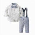 thumbnail image 2 of Xudanell Baby Outfits Boy Cotton formal Suspenders Outfit with Bowtie Toddler Long Sleeve Baby Boy Wedding Clothes Blue 8-9 Years, 2 of 9
