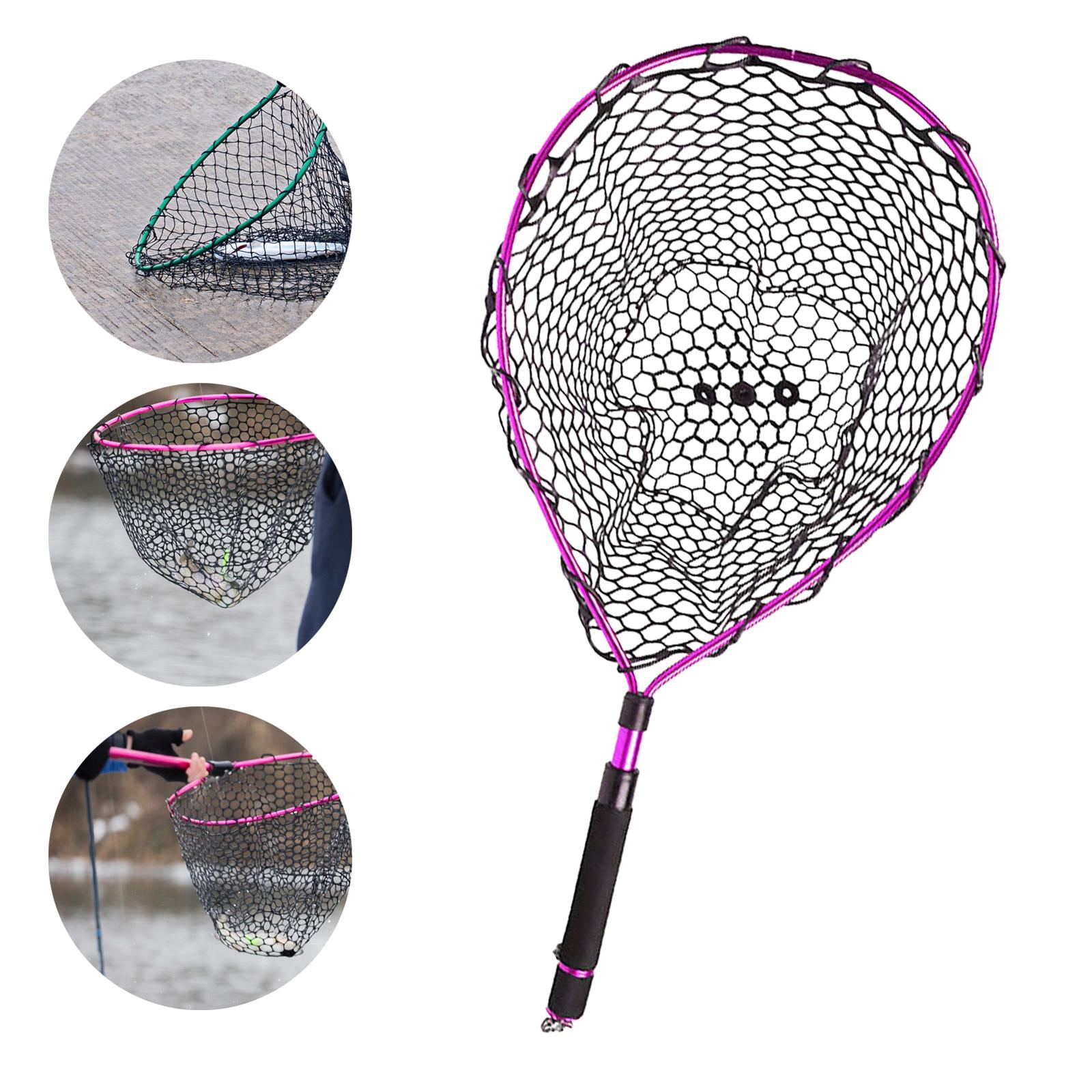 Wswqop Fishing Net Landing Net Foldable T for Kids Adults EVA Handle Catching Releasing Rose Pink