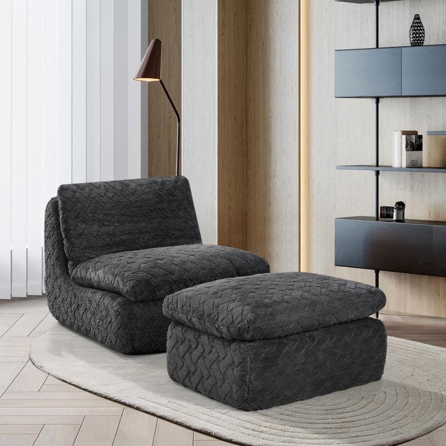 MAYEERTY Modern Full Compression Corduroy Swivel Sofa Chair with Ottoman for Living Room, 33*41*35"Black