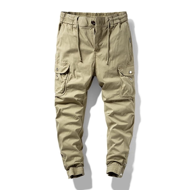 Puntoco Pantalones casuales largos para hombre Pantalones casuales de moda para hombre de color sólido con bolsillos con cremallera y cintura elástica largos