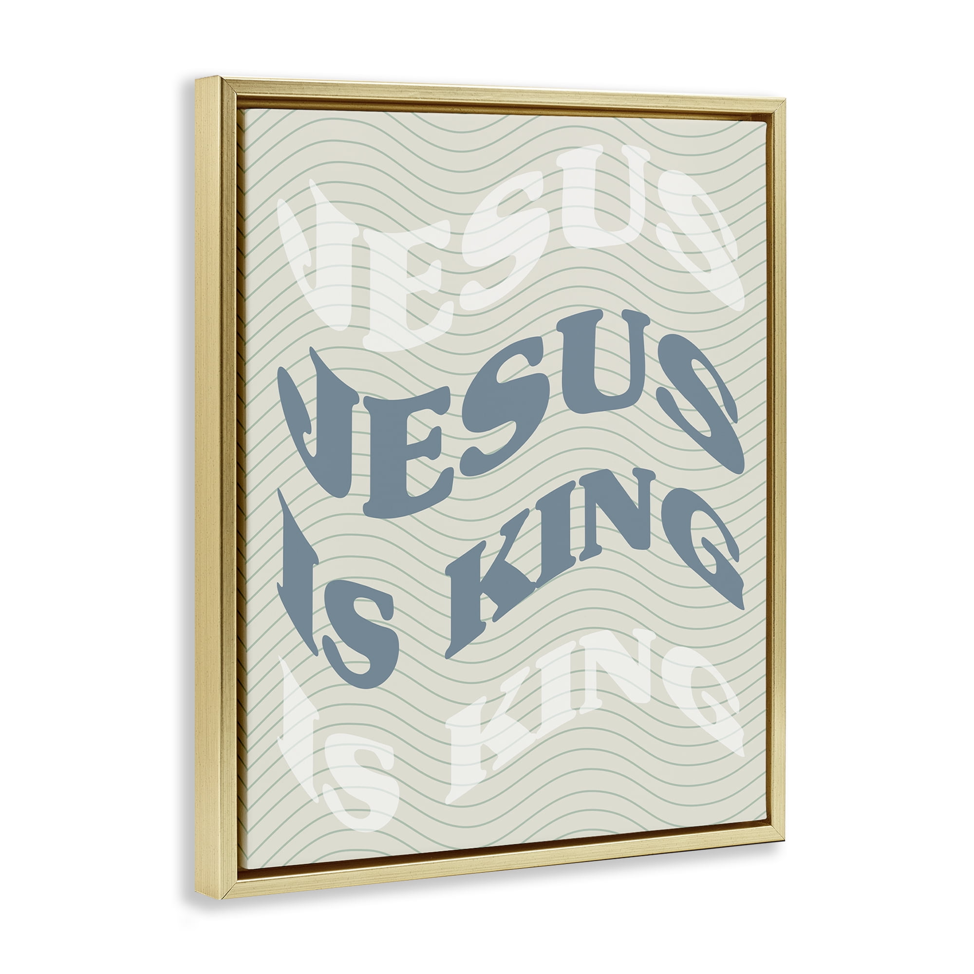 Stupell Industries Wavy Jesus Is King Religious & Spiritual Painting Gold Floater Framed Canvas Art Print Wall Art, 25 x 31