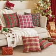 thumbnail image 4 of Pack of 2 Christmas Plaid Decorative Throw Pillow Covers Snowflake Tartan Scottish Cushion Cover for Sofa Couch Farmhouse Holiday Decor Red and Yellow, 20x20 Inch, 4 of 6