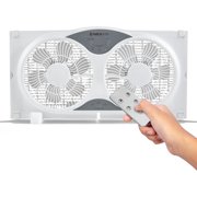 9" Twin Window fan with Remote Control, 3 Speed Bedroom window fan reversible Airflow Exhaust And Intake Quiet Operation, Fan Window Easy to install Seals with Built-In panels extending 24"-37"