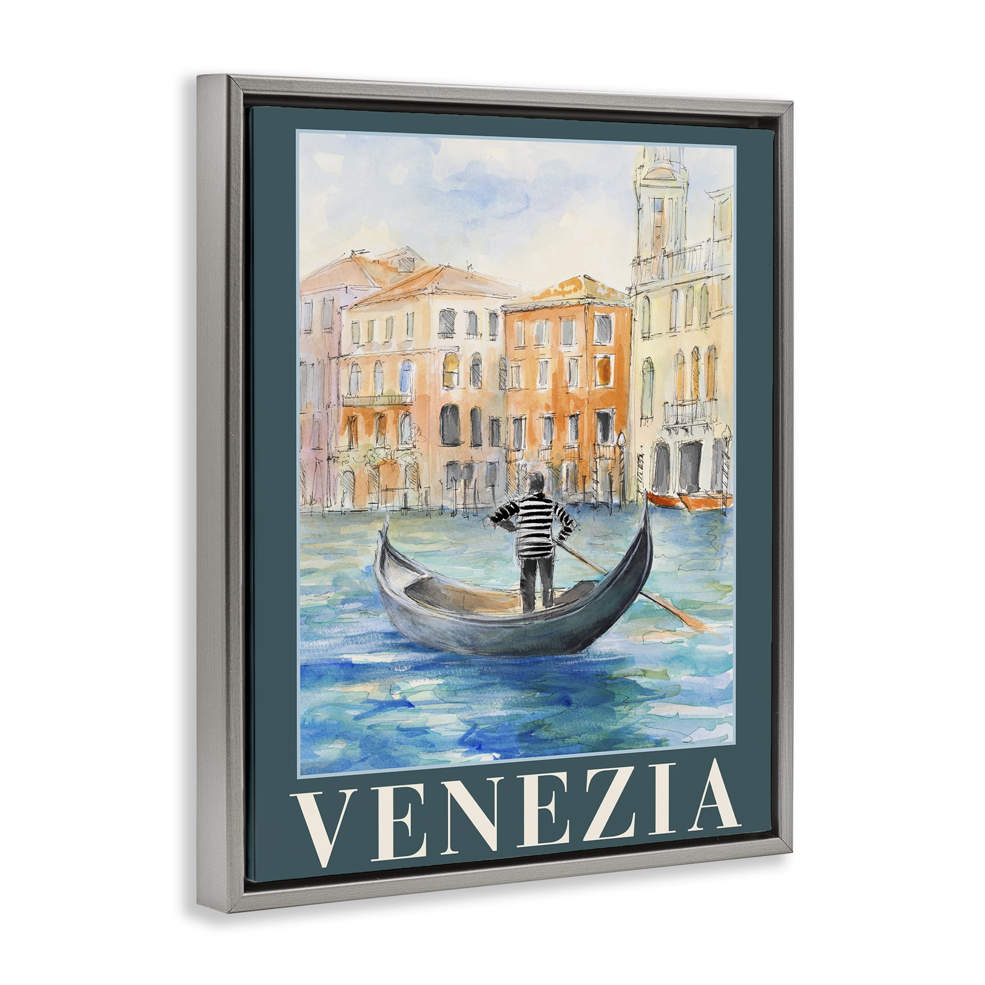 Stupell Industries Venezia Gondola View Gray Framed Floater Canvas Wall Art, design by Lanie Loreth